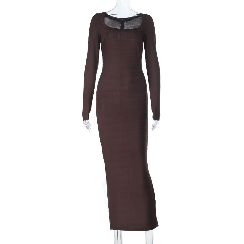 Damen Figurnahes Rippstrick‑Maxikleid mit U‑Boot‑Ausschnitt und Stretch‑Silhouette Shop Nory