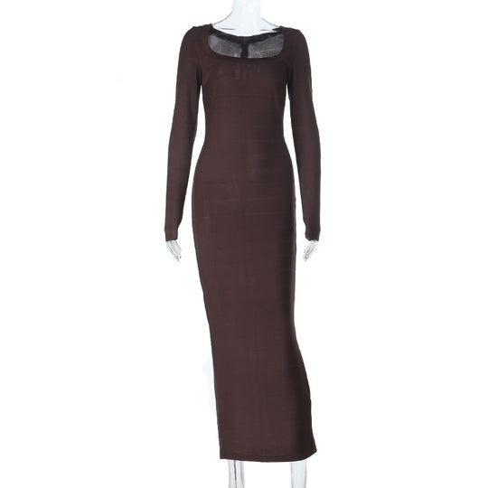 Damen Figurnahes Rippstrick‑Maxikleid mit U‑Boot‑Ausschnitt und Stretch‑Silhouette Shop Nory
