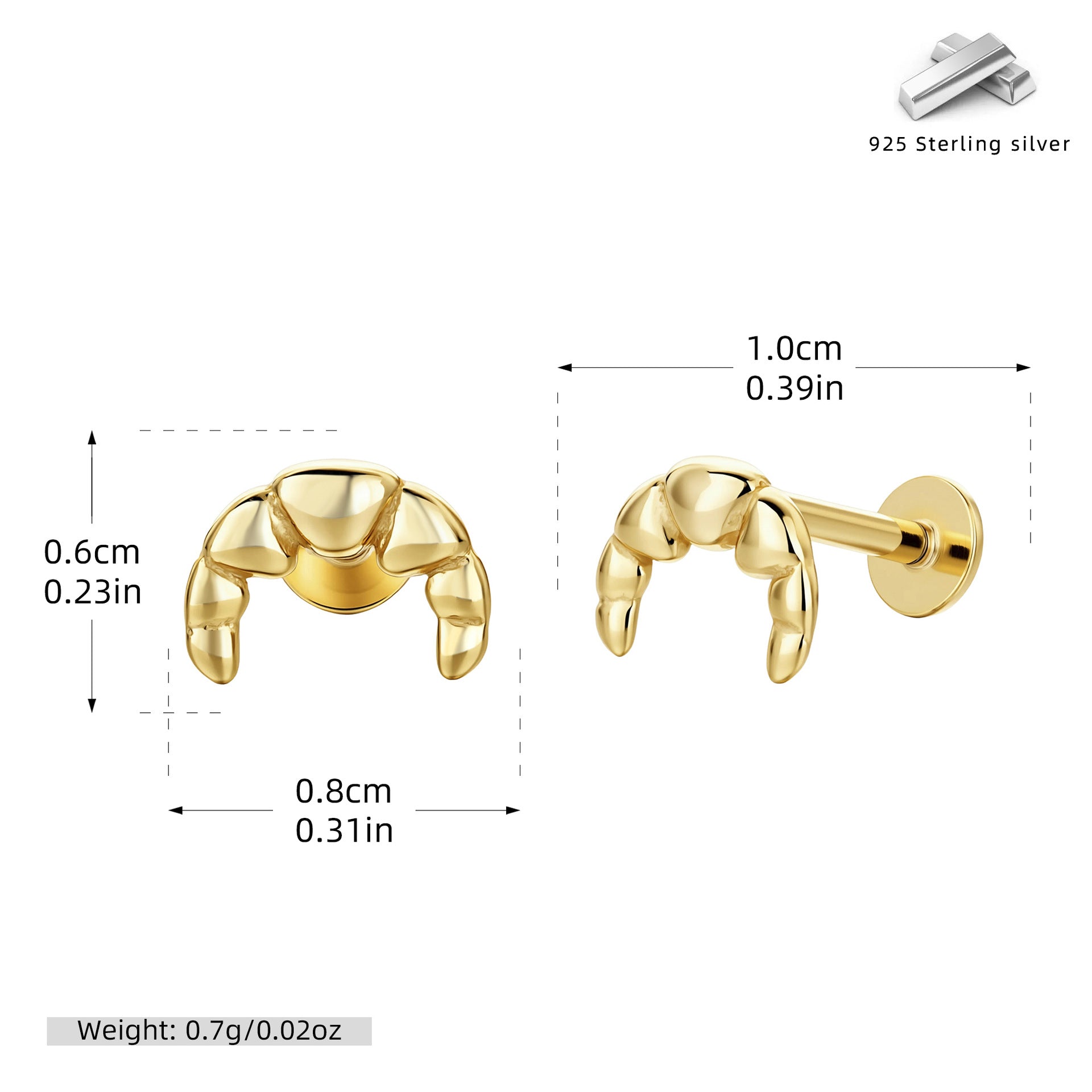 Damen Ohrstecker mit kreativem Krabben-Design aus 925 Sterling Silber Shop Nory