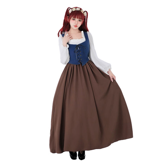 Damen nan mittelalterliches Dirndlkleid mit Schnürmieder, weiten Rüschenärmeln und bodenlangem Rock Shop Nory