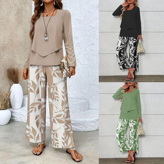 Damen Zweiteiliges Lounge-Set mit überlappendem Longsleeve und weiten Palazzo‑Hosen Shop Nory