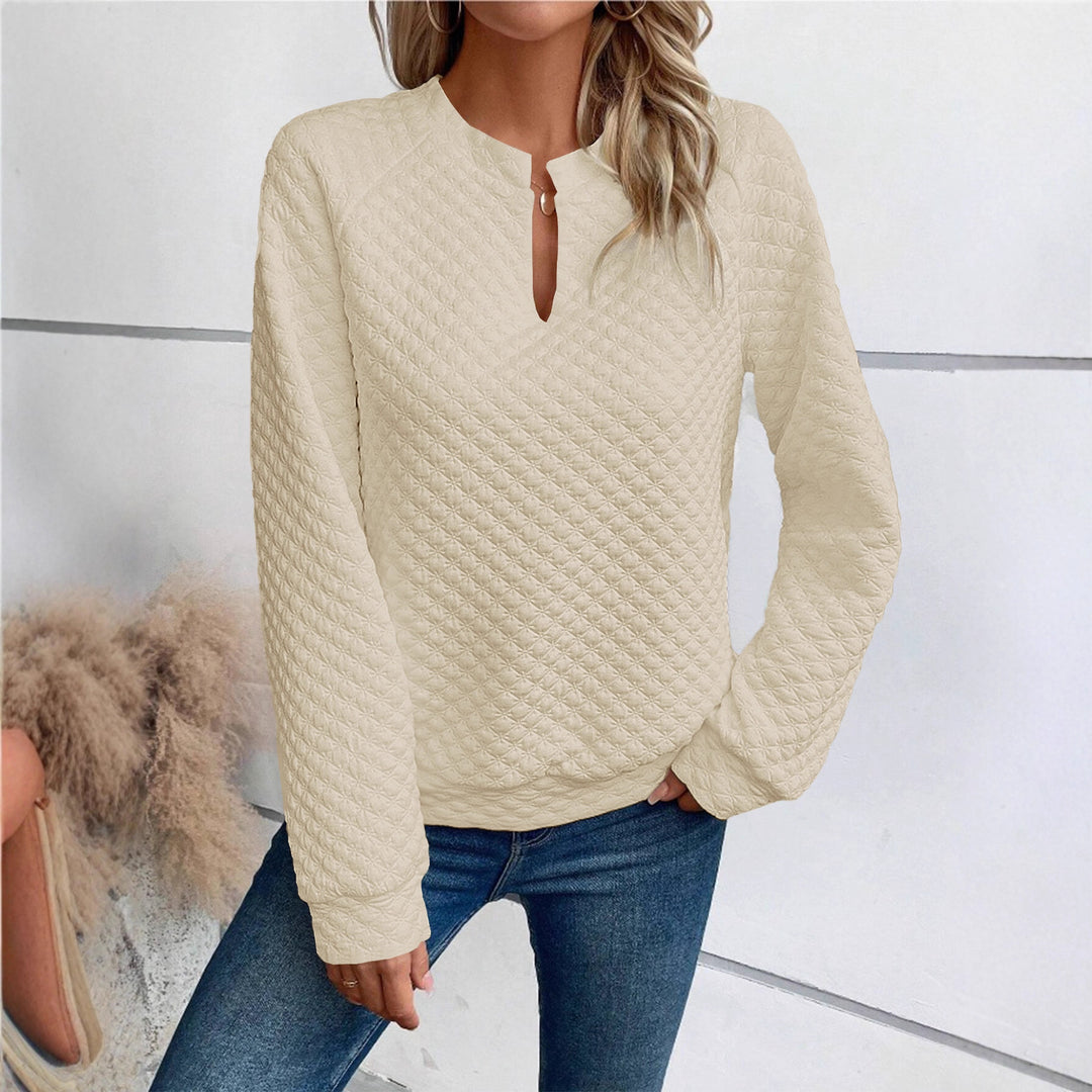Damen Gestepptes Sweatshirt mit Schlitzkragen, Rautenstruktur und Raglanärmeln Shop Nory