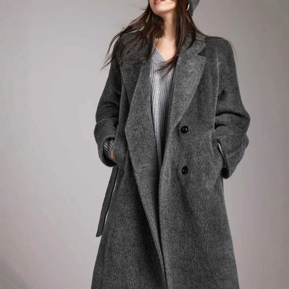 Damen Modischer und eleganter Bouclé-Mantel mit doppelter Knopfleiste Shop Nory