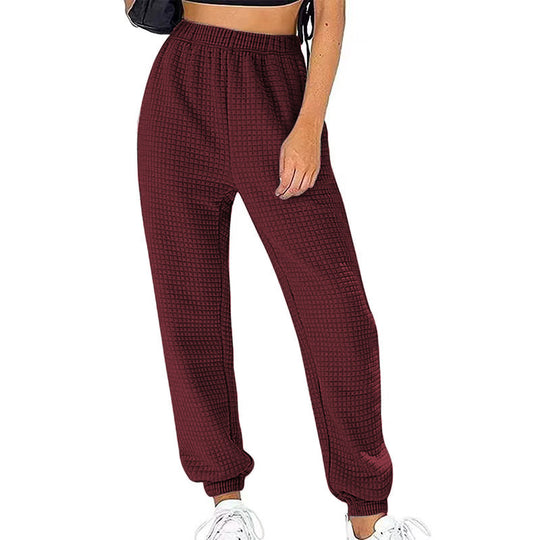 Damen Waffelstrick-Jogginghose mit hoher Taille und elastischen Bündchen Shop Nory