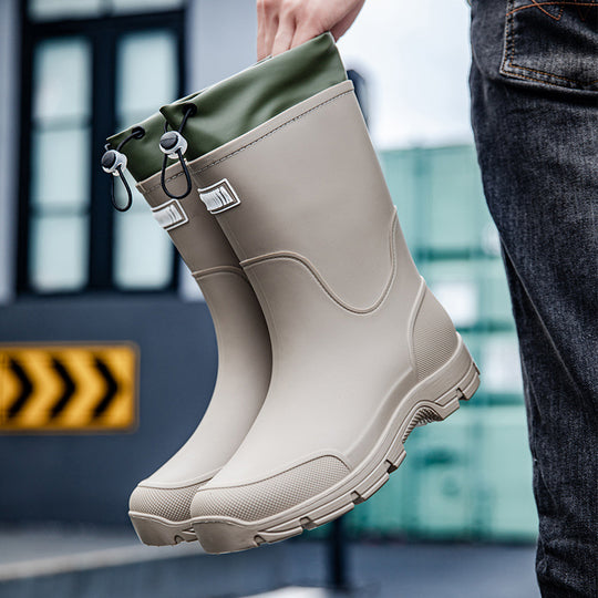 Herren wasserdichte Arbeits- und Regen-Gummistiefel mit verstellbarem Kordelabschluss und rutschfester Profilsohle Shop Nory