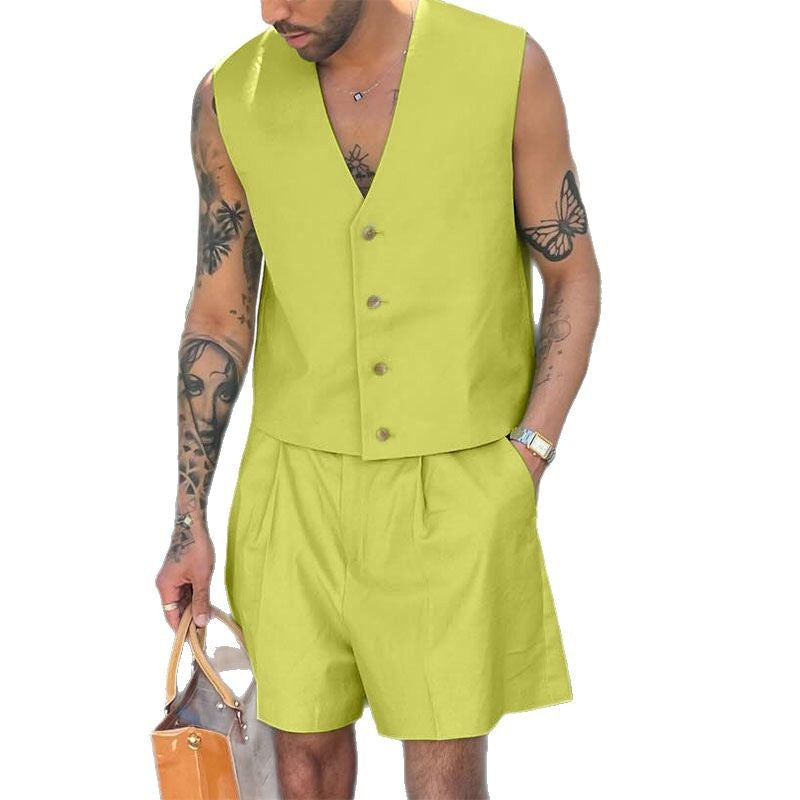 Damen elegantes ärmelloses Blazerset mit Shorts