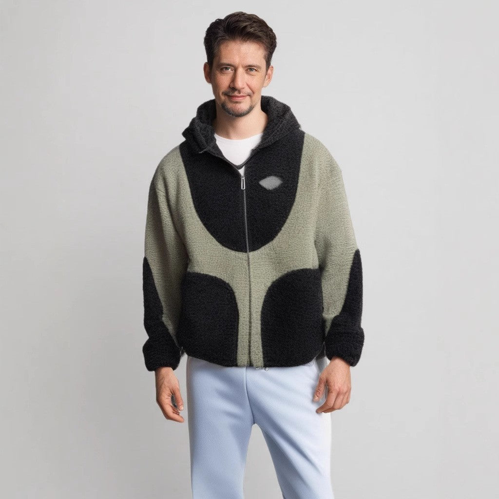 Herren Gemütliche Teddyjacke mit Kontrastnähten