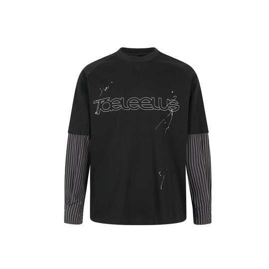 Unisex Lagen-Langarmshirt mit Halbarm-Overlay, gestreiften Einsatzärmeln und Ton-in-Ton-Logo Shop Nory