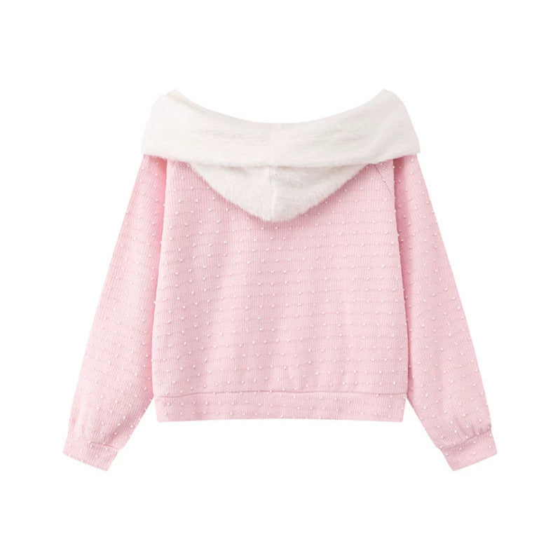 Damen Kuscheliger Strickpullover mit großem Faux-Fur-Schalkragen und Kängurutasche Shop Nory