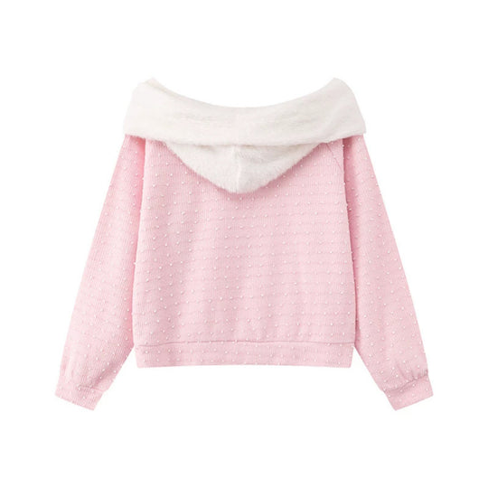 Damen Kuscheliger Strickpullover mit großem Faux-Fur-Schalkragen und Kängurutasche Shop Nory