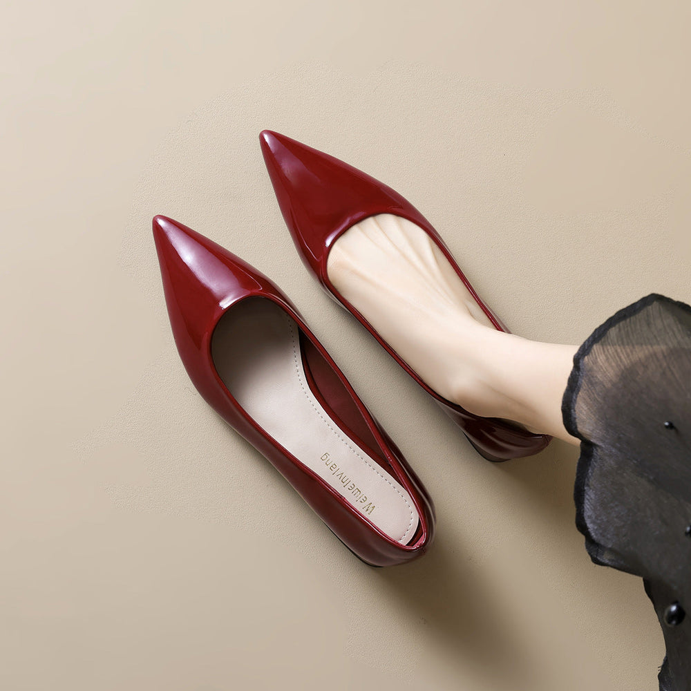 Damen elegante Ballerinas mit spitzem Zehenbereich und komfortablem Blockabsatz