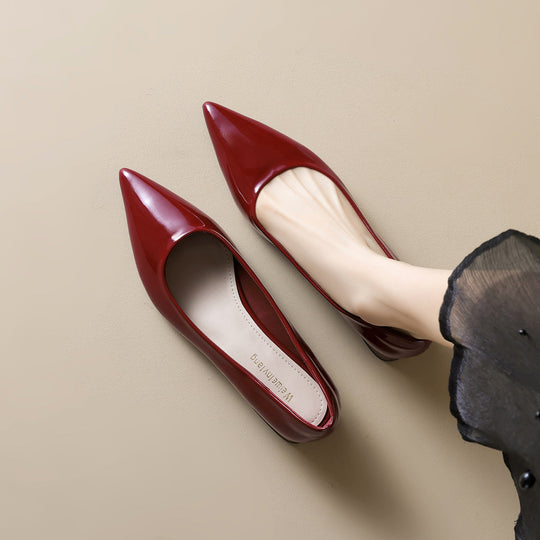 Damen elegante Ballerinas mit spitzem Zehenbereich und komfortablem Blockabsatz
