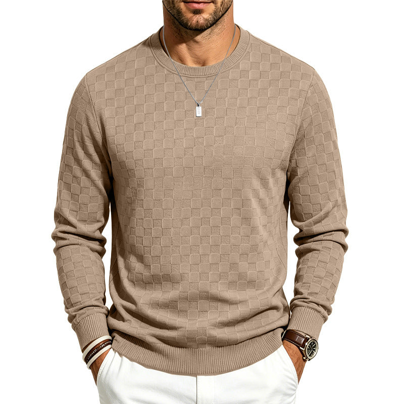 Herren Kariertes Feinstrick-Rundhalspullover mit dezenter Karo-Struktur Shop Nory