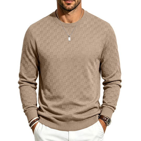 Herren Kariertes Feinstrick-Rundhalspullover mit dezenter Karo-Struktur Shop Nory