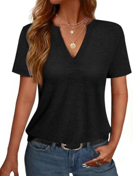 Damen V-Ausschnitt T-Shirt mit legerem Schnitt und sanftem Stoff Shopnory