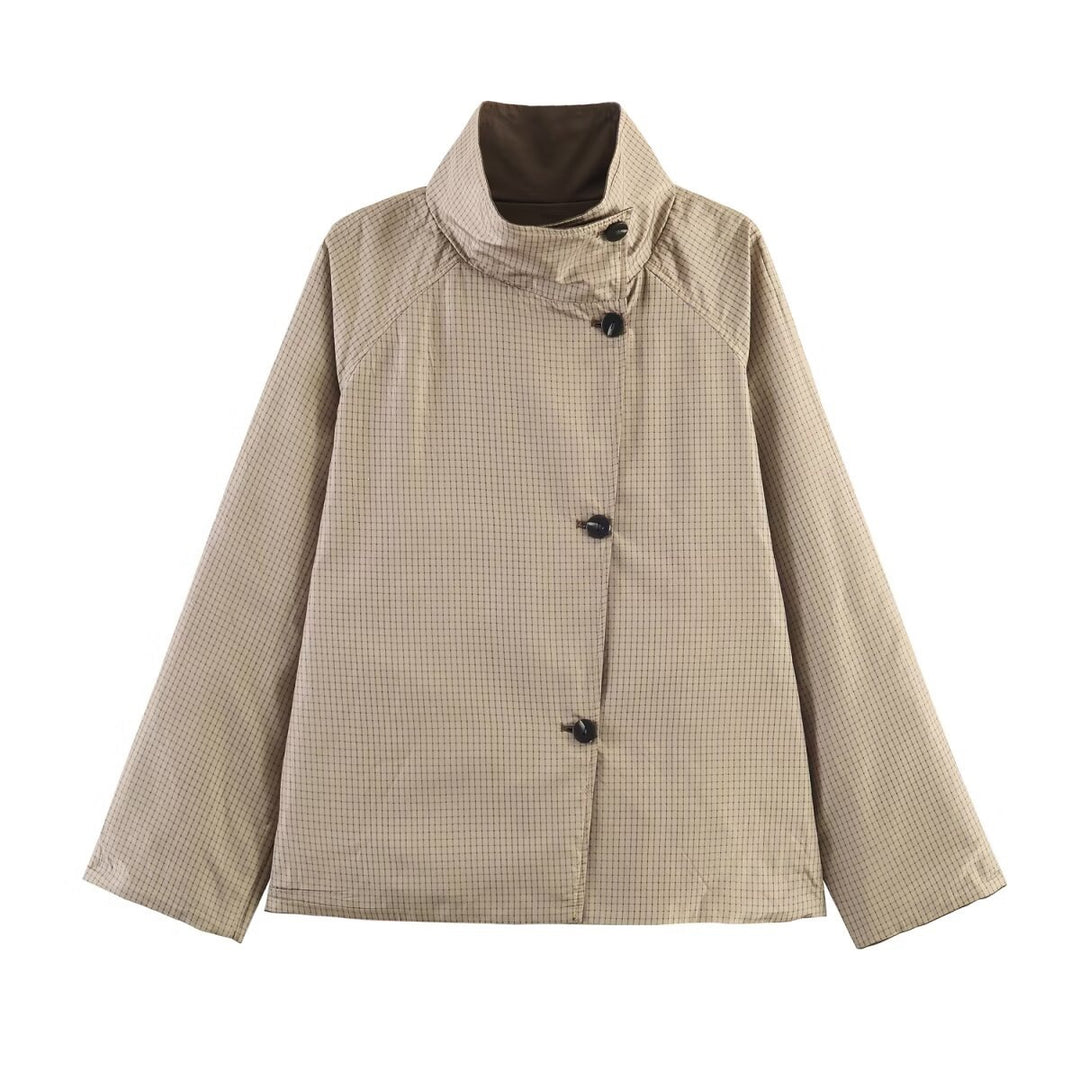 Damen Oversize-Kurzmantel mit hohem Stehkragen, Raglanärmeln und verdeckter Knopfleiste Shop Nory