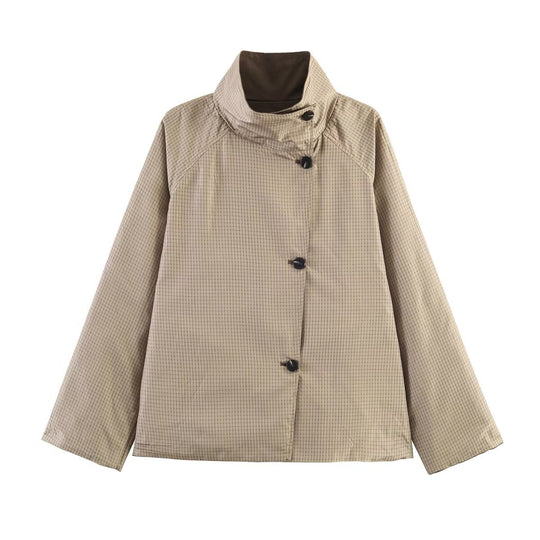 Damen Oversize-Kurzmantel mit hohem Stehkragen, Raglanärmeln und verdeckter Knopfleiste Shop Nory