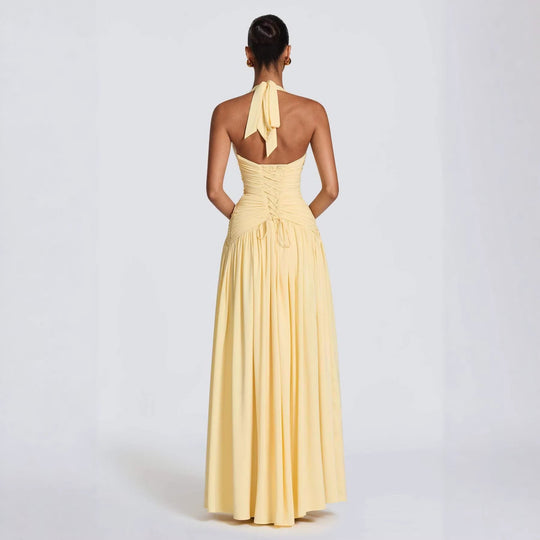 Damen Elegantes Maxikleid mit halterlosem Ausschnitt und raffiniertem Faltenwurf