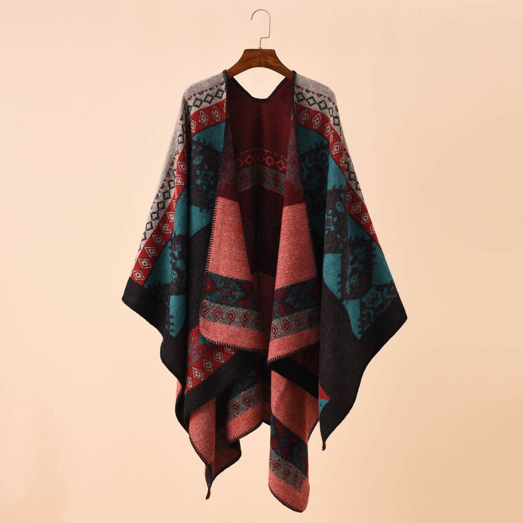 Damen Jacquard-Poncho-Cape mit Ethno-Muster und Wollmix Shop Nory
