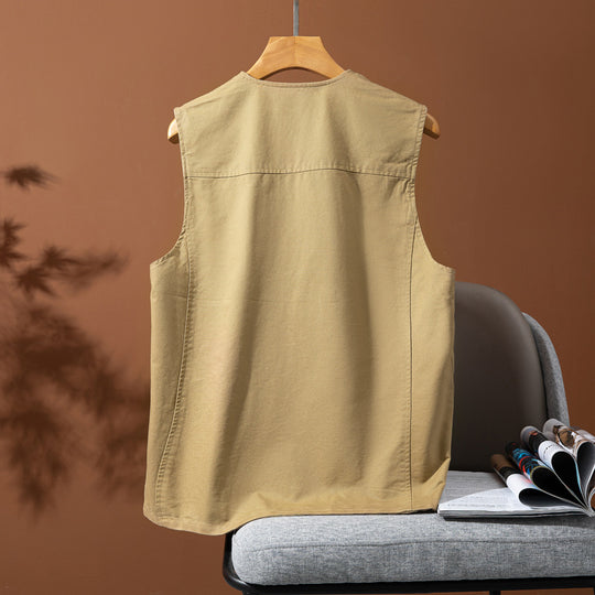 Herren Ärmellose Utility-Canvas-Weste mit V‑Ausschnitt, Knopfleiste und aufgesetzten Taschen Shop Nory