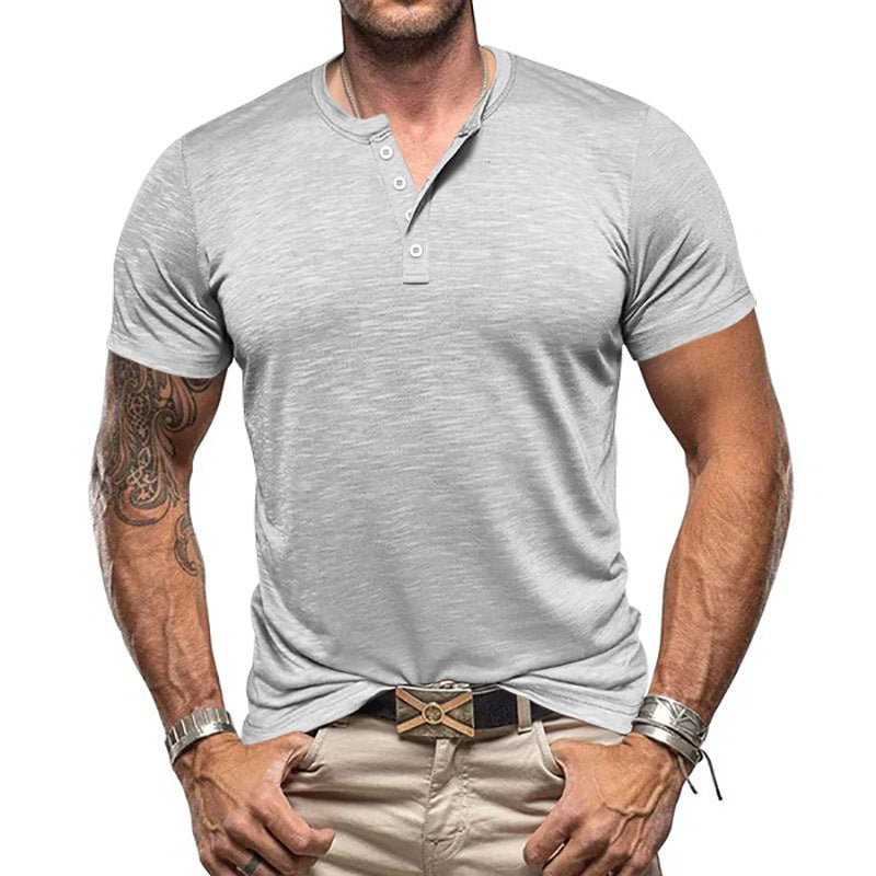 Herren Kurzarm-Henley-T-Shirt aus atmungsaktivem Baumwollmix mit modernem Schnitt