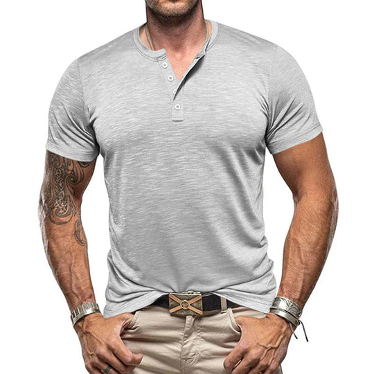 Herren Kurzarm-Henley-T-Shirt aus atmungsaktivem Baumwollmix mit modernem Schnitt