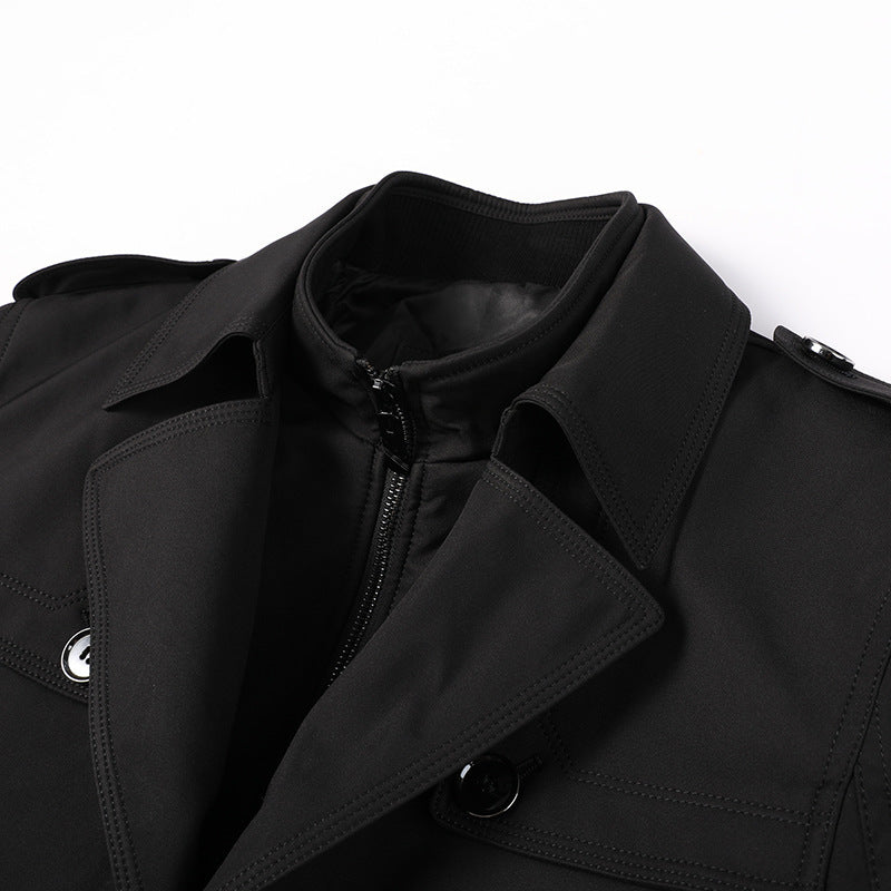 Herren knielanger Trenchcoat mit doppelreihiger Knopfleiste und Epauletten Shop Nory