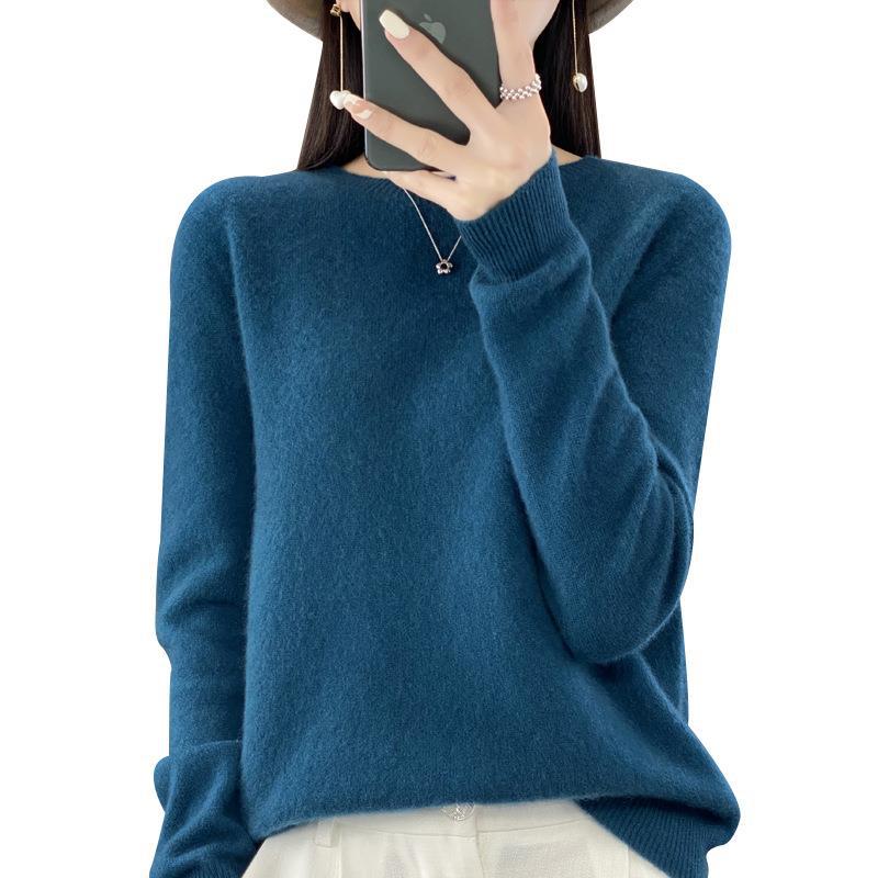 Damen Lockerer Feinstrick-Pullover mit Rundhalsausschnitt und flauschiger Angora-Optik Shop Nory