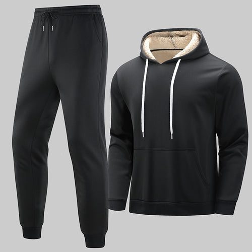 Herren Gefüttertes Freizeit-Set aus Kapuzenpullover mit Teddyfutter‑Kapuze & Thermo-Jogginghose Shop Nory