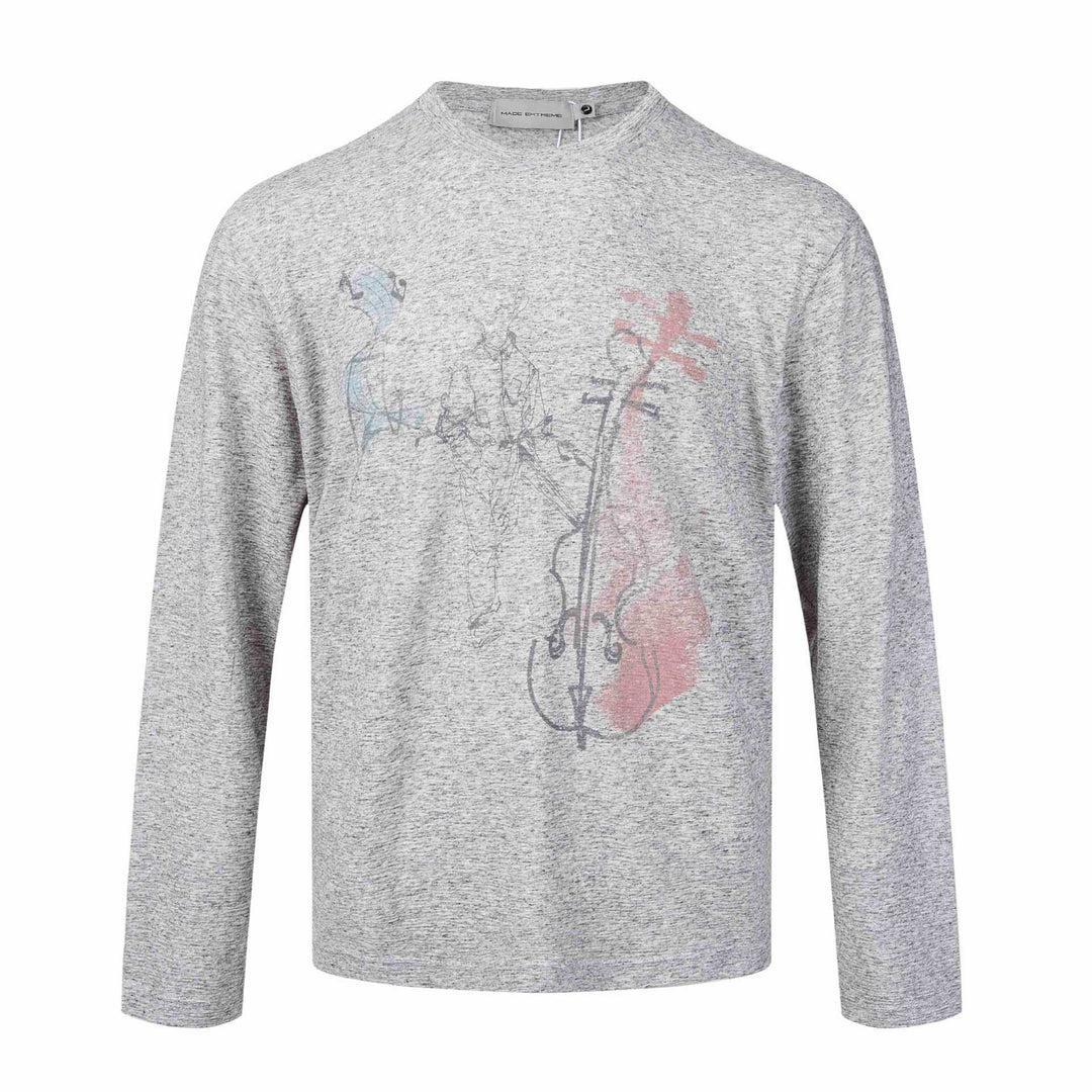 Damen Feinstrukturiertes Langarmshirt mit Rundhalsausschnitt und filigranem Grafikprint Shop Nory