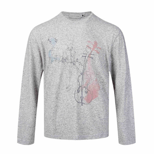Damen Feinstrukturiertes Langarmshirt mit Rundhalsausschnitt und filigranem Grafikprint Shop Nory