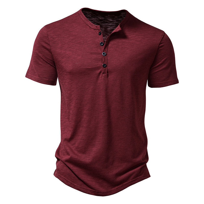 Herren Kurzarm-Henley-T-Shirt mit modischem Knopfdesign und atmungsaktiver Baumwolle Shopnory