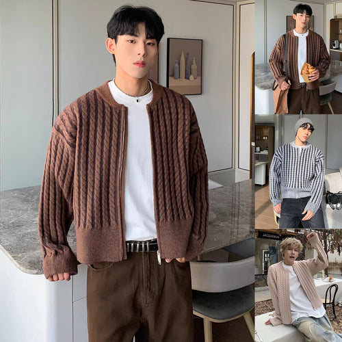 Herren Modischer Grobstrick Pullover mit Reißverschluss Shop Nory