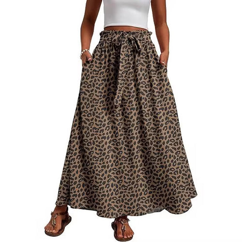 Damen Maxi-Rock mit Paperbag-Taillengürtel, Bindegürtel und Seitentaschen Shop Nory