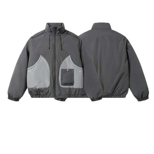 Herren Kurz geschnittene zweifarbige Utility-Transition-Jacke mit hohem Stehkragen und großen Fronttaschen Shop Nory