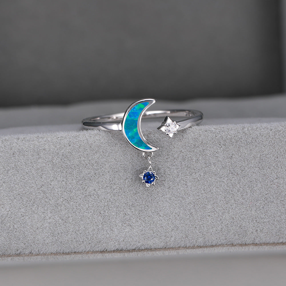 Damen Ring mit schimmerndem Mond und funkelnden Sternen Shop Nory