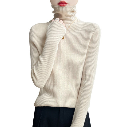 Damen Schlanker Rippenstrick-Rollkragenpullover mit gerafftem Hals und kaschmirähnlicher Haptik Shop Nory