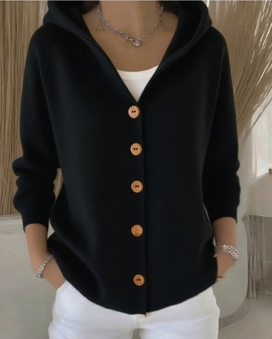 Damen Kapuzenstrickjacke mit Praktischen Knopfdetails und Lässigem Schnitt