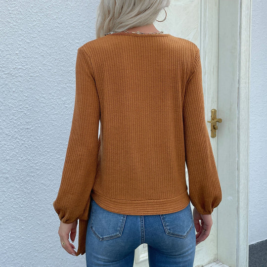 Damen Gerippte Wickel-Strickjacke mit V‑Ausschnitt, asymmetrischer Knopfleiste und Taillenband Shop Nory