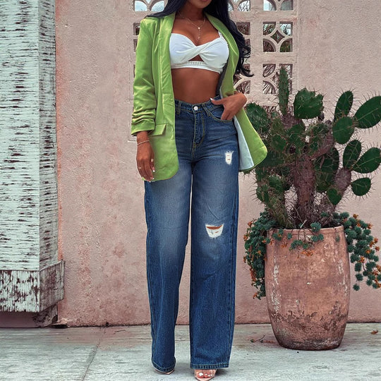 Damen Weite High-Waist Denim-Jeans im Wide‑Leg-Look mit gezielten Destroyed-Details Shop Nory