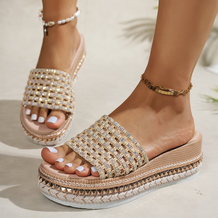 Damen Wedge-Sandaletten mit modischem Glitzer-Riemen und ergonomischem Fußbett Shopnory