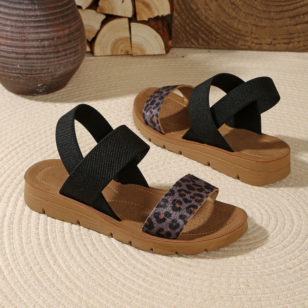 Damen Sandalen mit elastischen Kreuzriemen und Leoprint-Zehenriemen Shop Nory