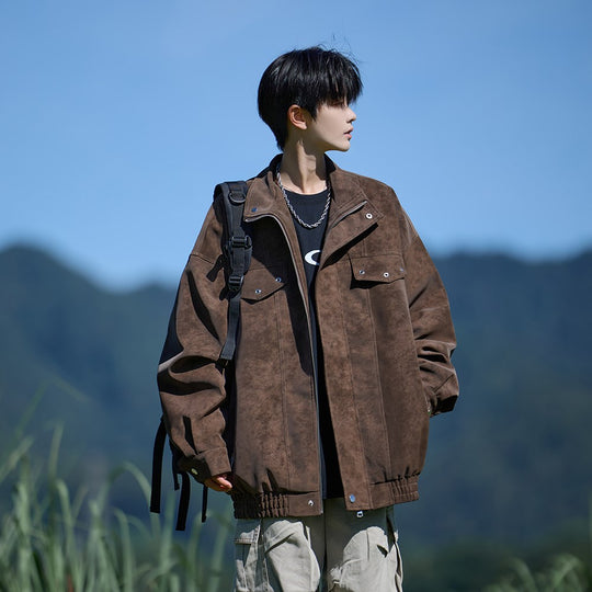 Herren Oversized Lederjacke mit weitem asymmetrischen Revers und Taillengürtel Shop Nory