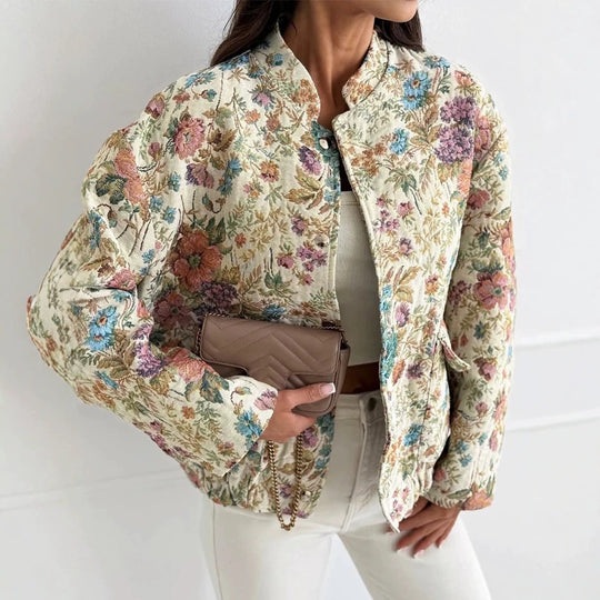 Damen Florale Jacquard-Steppjacke mit Stehkragen und elastischem Saum Shop Nory