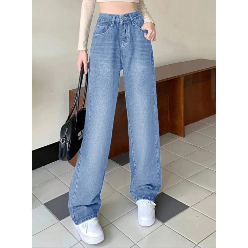 Damen weite High-Waist Baggy-Jeanshose mit geradem Bein Shop Nory