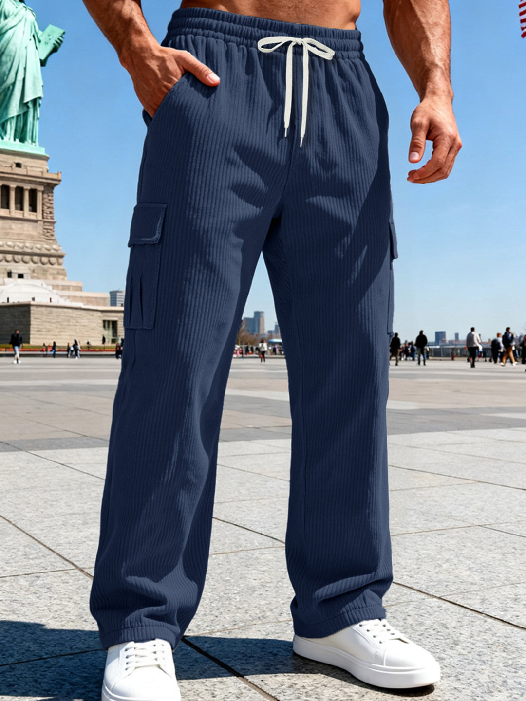 Herren Gerippte Cargo-Freizeithose mit Tunnelzug und Elastikbund Shop Nory