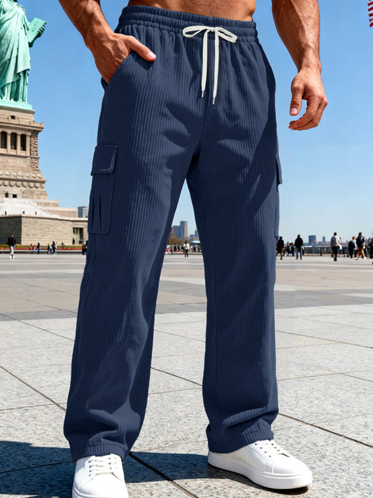 Herren Gerippte Cargo-Freizeithose mit Tunnelzug und Elastikbund Shop Nory