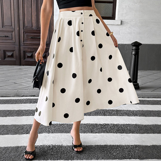 Damen Langer Rock mit Polka-Dots Shop Nory