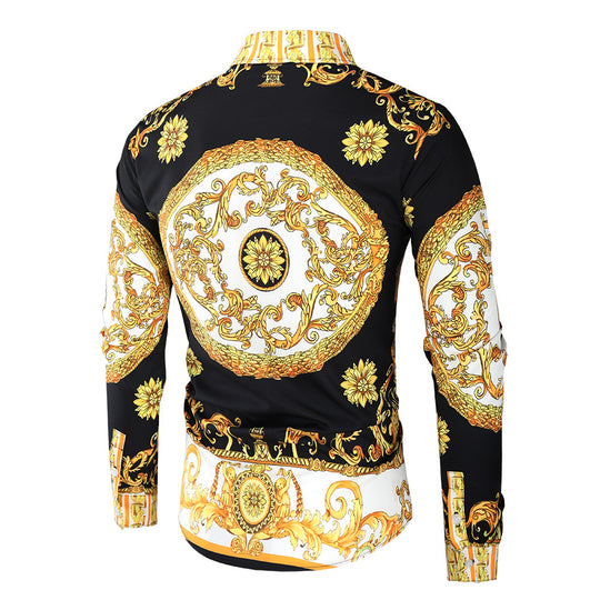 Herren nan barockes Langarm-Hemd mit ornamentalem Druck, Kentkragen und tailliertem Schnitt Shop Nory