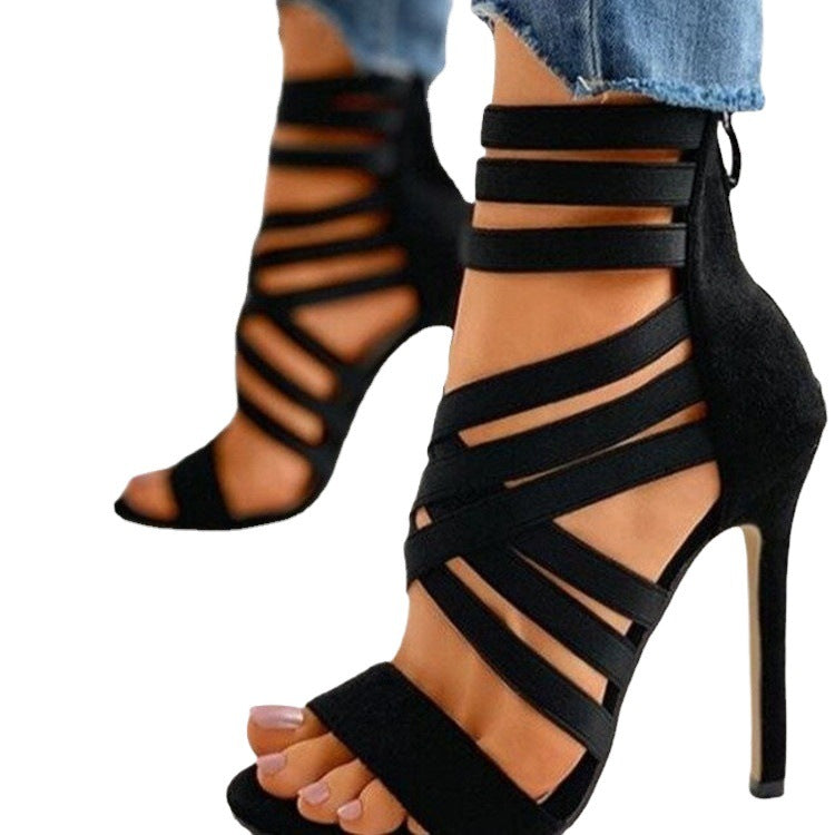 Damen Offene High-Heel Sandaletten mit elastischen Riemen
